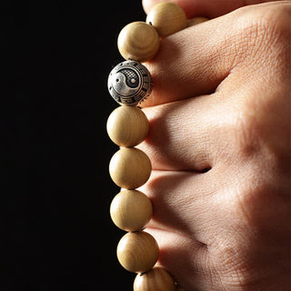 Buddha Gift Tibet Peach Wood Lotus Cinnabar Bagua Yin Yang Luck Wealth Bracelet