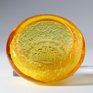 Buddha Gift Handmade Liuli Crystal Treasure Bowl Ingots Art Piece Home Decoration