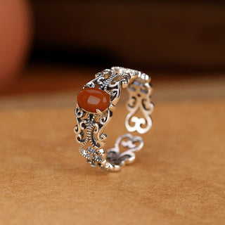 Buddha Gift 925 Sterling Silver Vintage Red Agate Self-acceptance Calm Ring