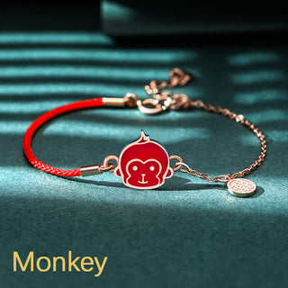 Buddha Gift 925 Sterling Silver Color-changing Chinese Zodiac Luck Protection Red String Chain Bracelet