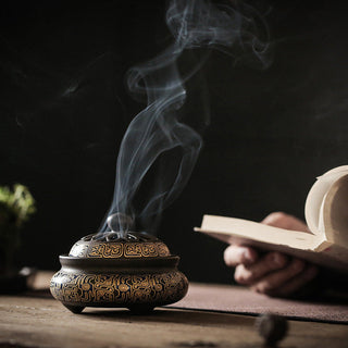 Buddha Gift Dragon Floral Pattern Backflow Smoke Fountain Ceramic Meditation Incense Burner Decoration