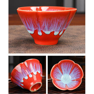 Buddha Gift 6Pcs Plum Blossom Petal Pattern Chinese Jianzhan Kiln Change Ceramic Teacup Kung Fu Tea Cup Bowl With Gift Box
