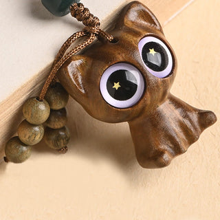 Buddha Gift Green Sandalwood Lucky Cat Koi Fish Cure Key Chain Phone Hanging Decoration