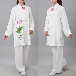 Buddha Gift Lotus Flower Leaf Pattern Tai Chi Meditation Prayer Spiritual Zen Practice Clothing Women's Set