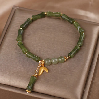 Buddha Gift Green Bamboo Jade Leaf Pattern Wealth Luck Bracelet