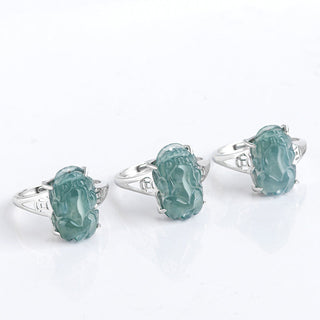 Buddha Gift 925 Sterling Silver Fengshui Wealth Prosperity Jade PiXiu Luck Ring