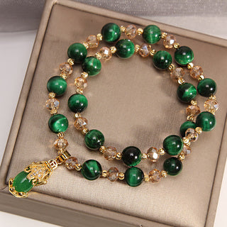 Buddha Gift Tiger Eye Pixiu Fox Money Bag Protection Self Confidence Double Wrap Bracelet