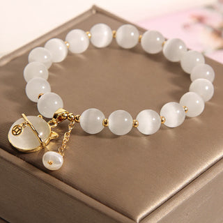 Buddha Gift Cat's Eye Lovely Cat Pattern Pearl Love Charm Bracelet