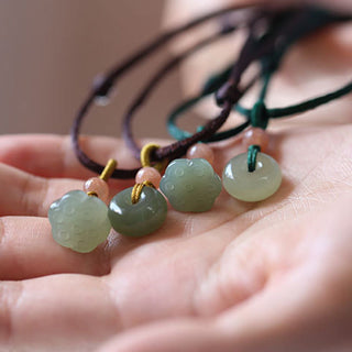 Buddha Gift Natural Round Jade Peace Buckle Lotus Abundance String Necklace Pendant