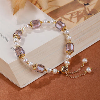 Buddha Gift Natural Amethyst Pearl Peace Healing Chain Bracelet