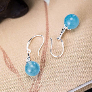 Buddha Gift 925 Sterling Silver Natural Aquamarine Leaf Flower Peace Earrings Necklace
