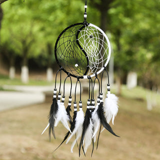 Buddha Gift Yin Yang  Dream Catcher Circular Net with Feathers Balance Decoration