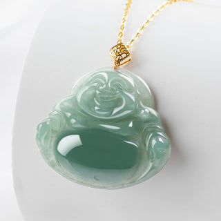 Buddha Gift Laughing Buddha Natural Jade Prosperity Abundance Necklace Pendant