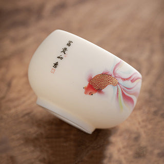 Buddha Gift Koi Fish White Porcelain Ceramic Teacup Kung Fu Tea Cup