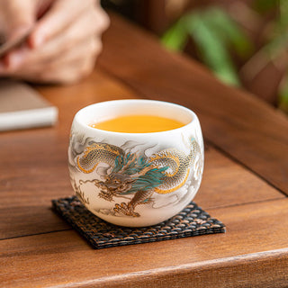 Buddha Gift Dragon Phoenix Auspicious Clouds Ceramic Teacup Kung Fu Tea Cup With Gift Box