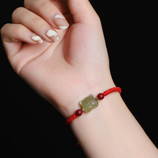 Buddha Gift Jade Cinnabar Lucky Tiger String Bracelet