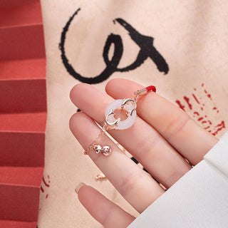 Buddha Gift White Jade Double Koi Fish Peace Buckle Attract Fortune Luck Charm Bracelet