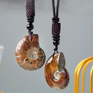 Buddha Gift Natural Ammonite Fossil Snail Pattern Meditation Healing Necklace Pendant