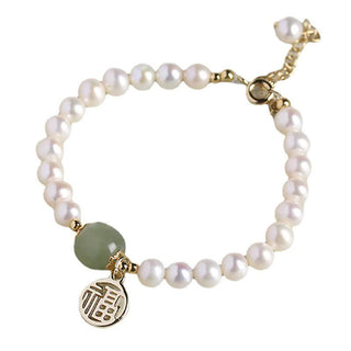 Buddha Gift Natural Pearl Hetian Jade Happiness Healing Bead Bracelet