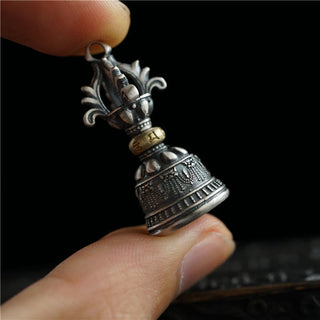 Buddha Gift Tibet 925 Sterling Silver Om Mani Padme Hum Dorje Bell Vajra Engraved Enlightenment Pendant Hanging Decoration