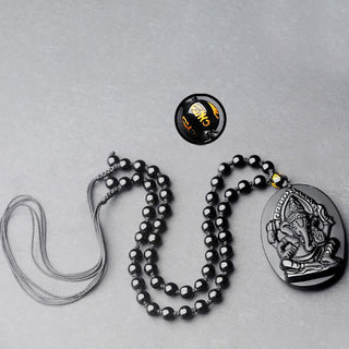 Buddha Gift Tibetan Obsidian Ganesh Ganpati Elephant Wealth Amulet Necklace