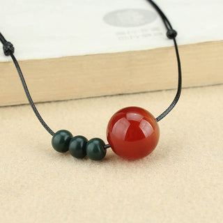 Buddha Gift Red Agate Green Aventurine Green Bodhi Seed Bead Calm Leather Rope Necklace Pendant