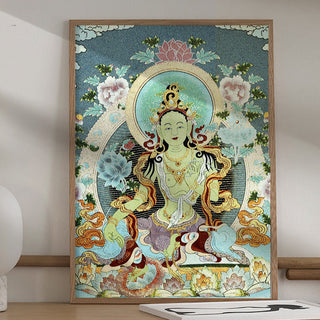 Buddha Gift Tibetan Embroidery White Tara Thangka Tapestry Wall Hanging Wall Art Meditation for Home Decor