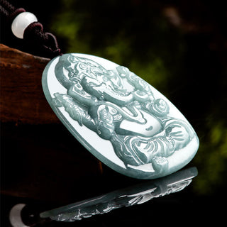 Buddha Gift Natural Jade Ganesh Ganpati Elephant Protection Amulet Necklace Pendant