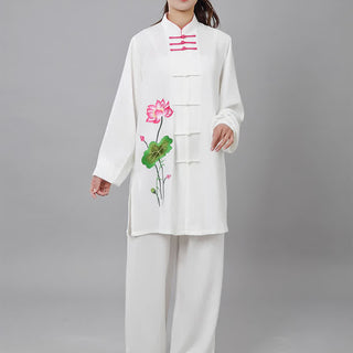Buddha Gift Lotus Flower Leaf Pattern Tai Chi Meditation Prayer Spiritual Zen Practice Clothing Women's Set