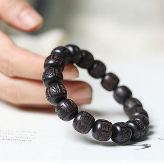 Buddha Gift Tibet Ebony Wood Om Mani Padme Hum Engraved Balance Bracelet