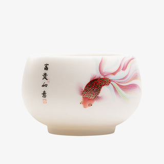 Buddha Gift Koi Fish White Porcelain Ceramic Teacup Kung Fu Tea Cup