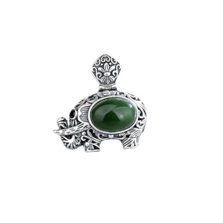 Buddha Gift 925 Sterling Silver Hetian Cyan Jade Elephant Success Necklace Pendant