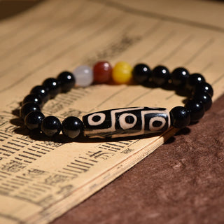Buddha Gift Tibetan Natural Nine-Eye Dzi Bead Wealth Power Bracelet