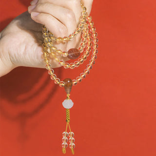 Buddha Gift 108 Mala Beads 925 Sterling Silver Natural Citrine Red Agate White Jade Prosperity Charm Bracelet