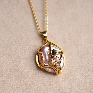 Buddha Gift 18K Gold Plated Copper Natural Baroque Pearl Flower Sincerity Necklace Pendant