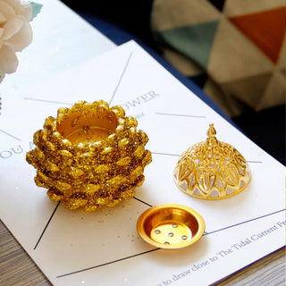 Buddha Gift Gold Pine Cone Pattern Spiritual Rituals Mini Incense Burner Home Tabletop Decor