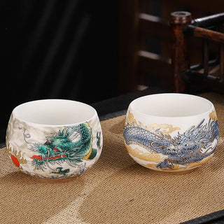 Buddha Gift Dragon Cicada Bamboo Deer Crane Lotus Plum Flower Ceramic Teacup Kung Fu Tea Cup Bowl 185ml