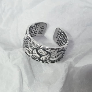 Buddha Gift 999 Sterling Silver Lotus Symbol Heart Sutra Protection Ring