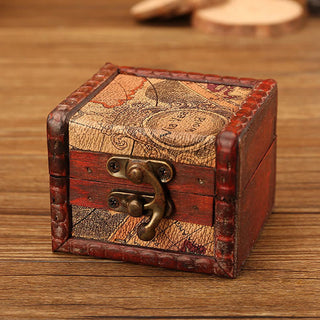 Buddha Gift Retro Small Square Wood Jewelry Box Lotus Grass Flower Grape Copper Coin Daffodil Jewelry Storage Box