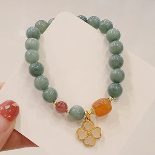 Buddha Gift Jade Four Leaf Clover Charm Prosperity Bracelet