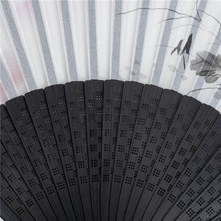 Buddha Gift Mountains Plum Blossom Lotus Magpie Bamboo Leaves Handheld Silk Bamboo Folding Fan 22.5cm