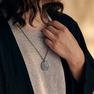 Buddha Gift 990 Sterling Silver Yin Yang Water and Fire Balance Necklace Pendant