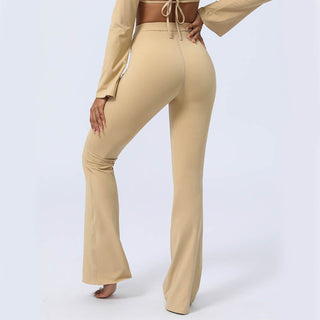 Buddha Gift Long Sleeve Backless Strap Top Bra Flare Pants Fitness Yoga Outfit
