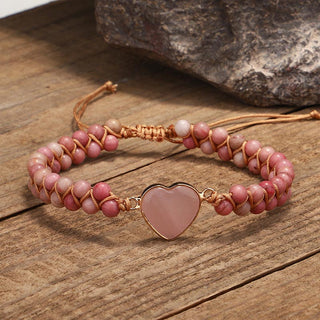Buddha Gift Natural Rhodonite Love Heart Healing Bracelet
