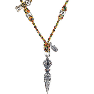 Buddha Gift Tibetan Handmade 925 Sterling Silver Dorje Vajra Om Mani Padme Hum Feather Strength Necklace Pendant