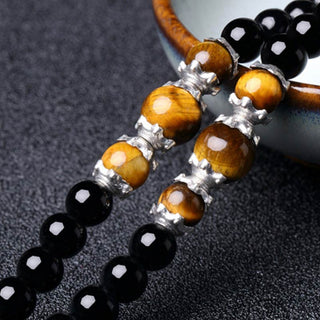 Buddha Gift 108 Beads Natural Black Obsidian Tiger Eye Mala Bracelet