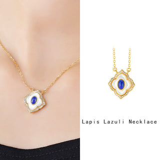 Buddha Gift 925 Sterling Silver Tridacna Stone Lazurite Prismatic Design Blessing Earrings Necklace Pendant Jewelry Set