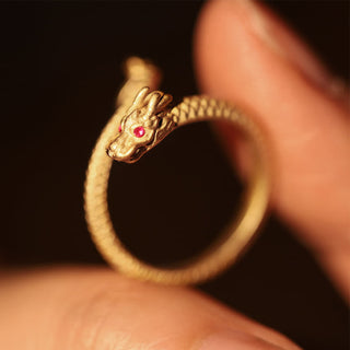 Buddha Gift 925 Sterling Silver Vintage Year of the Dragon Luck Protection Strength Adjustable Ring