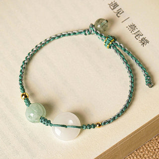 Buddha Gift White Jade Peace Buckle Pumpkin Bead Luck Blessing Braided Bracelet