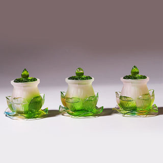 Buddha Gift Feng Shui Lotus Handmade Liuli Crystal Art Piece Home Office Offering Decoration